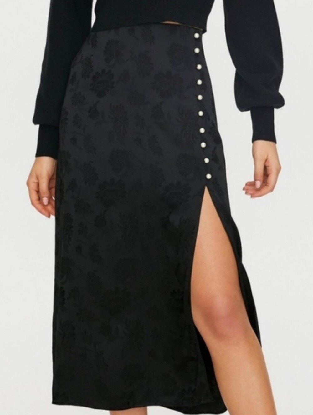 Black Aritzia Wilfred Baroque Jacquard Midi Skirt Extra Small XS EUC